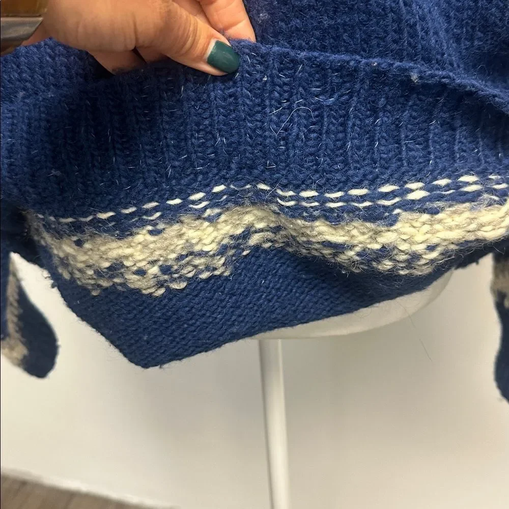 Hand Knitted Wool Sweater, Blue, White Grey Icelandic Norwegian Jumper Crew-neck